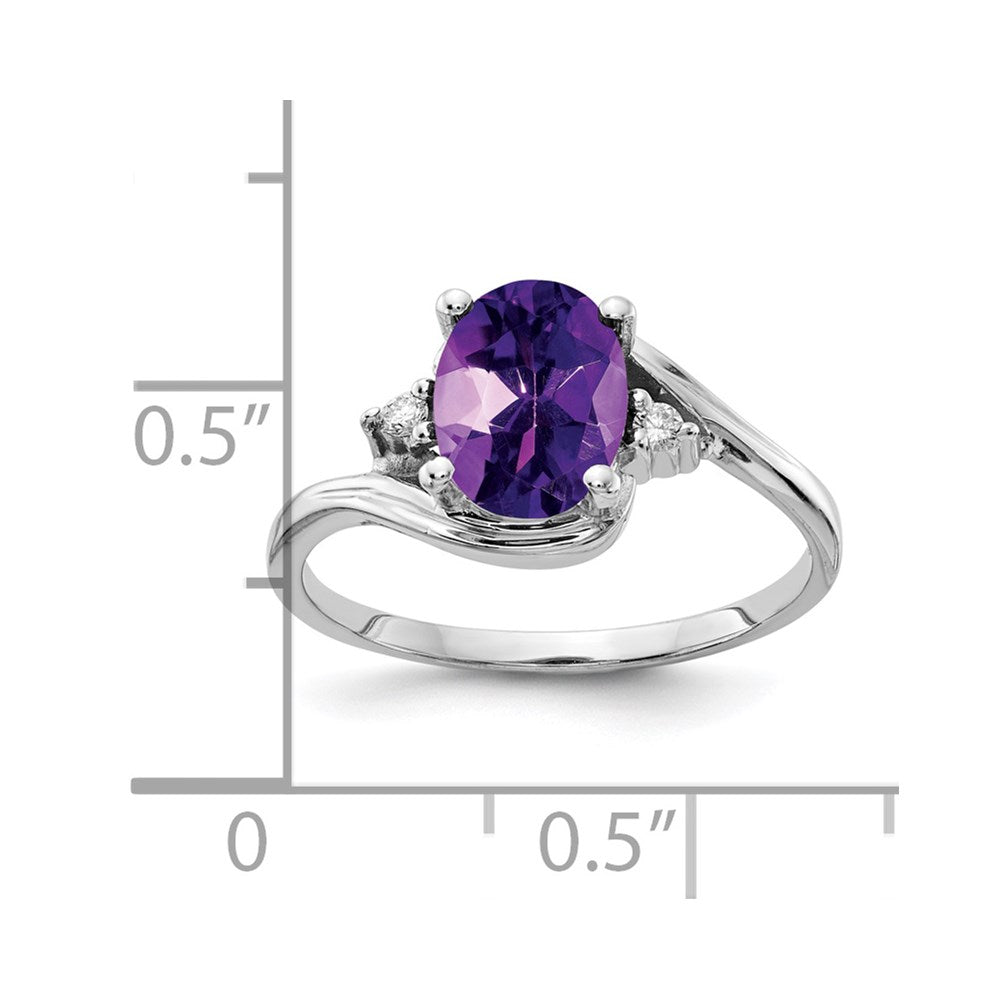 14k White Gold 8x6mm Oval Amethyst Checker AA Diamond ring