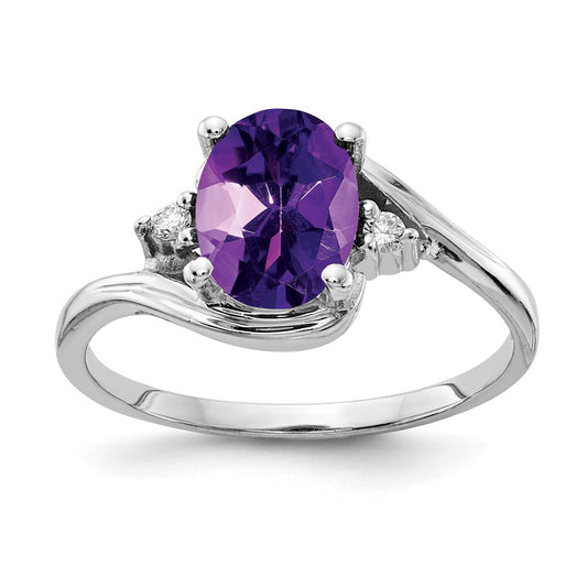 Solid 14k White Gold 8x6mm Oval Simulated Amethyst AA CZ Ring