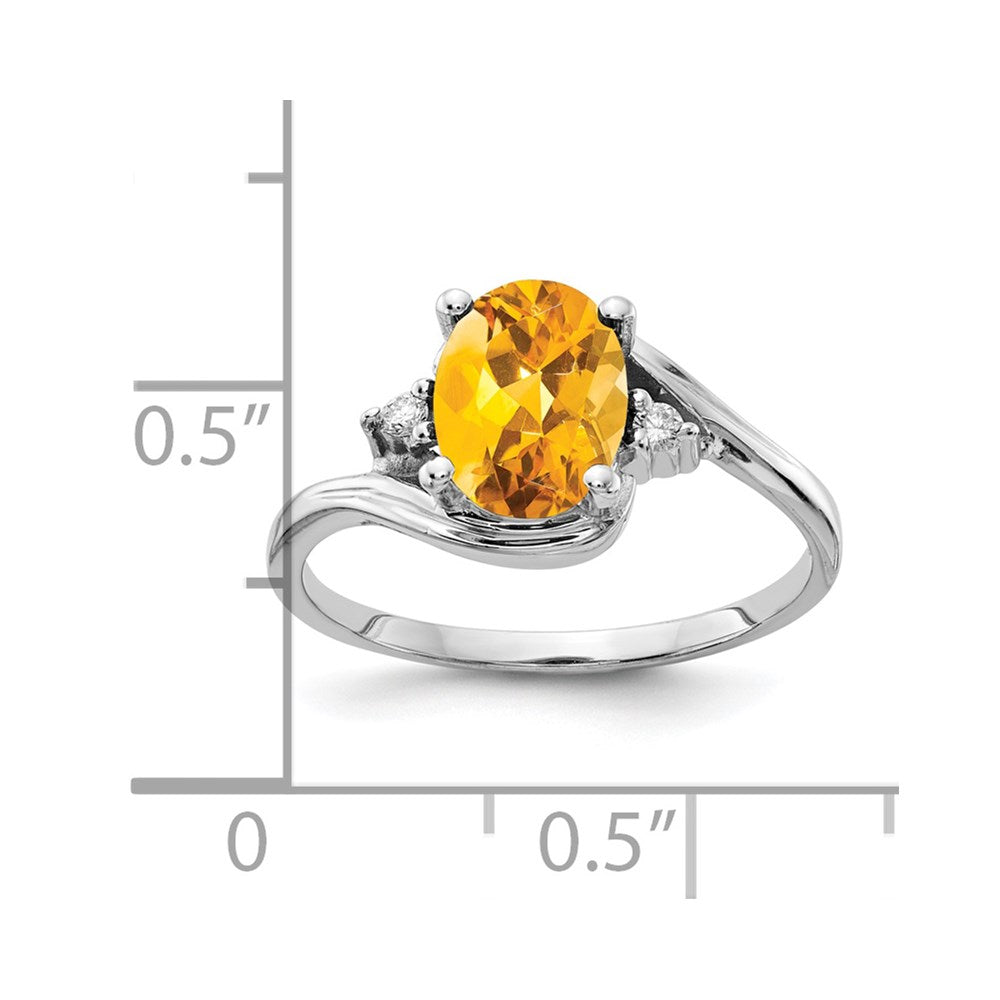 14k White Gold 8x6mm Oval Citrine VS Diamond ring