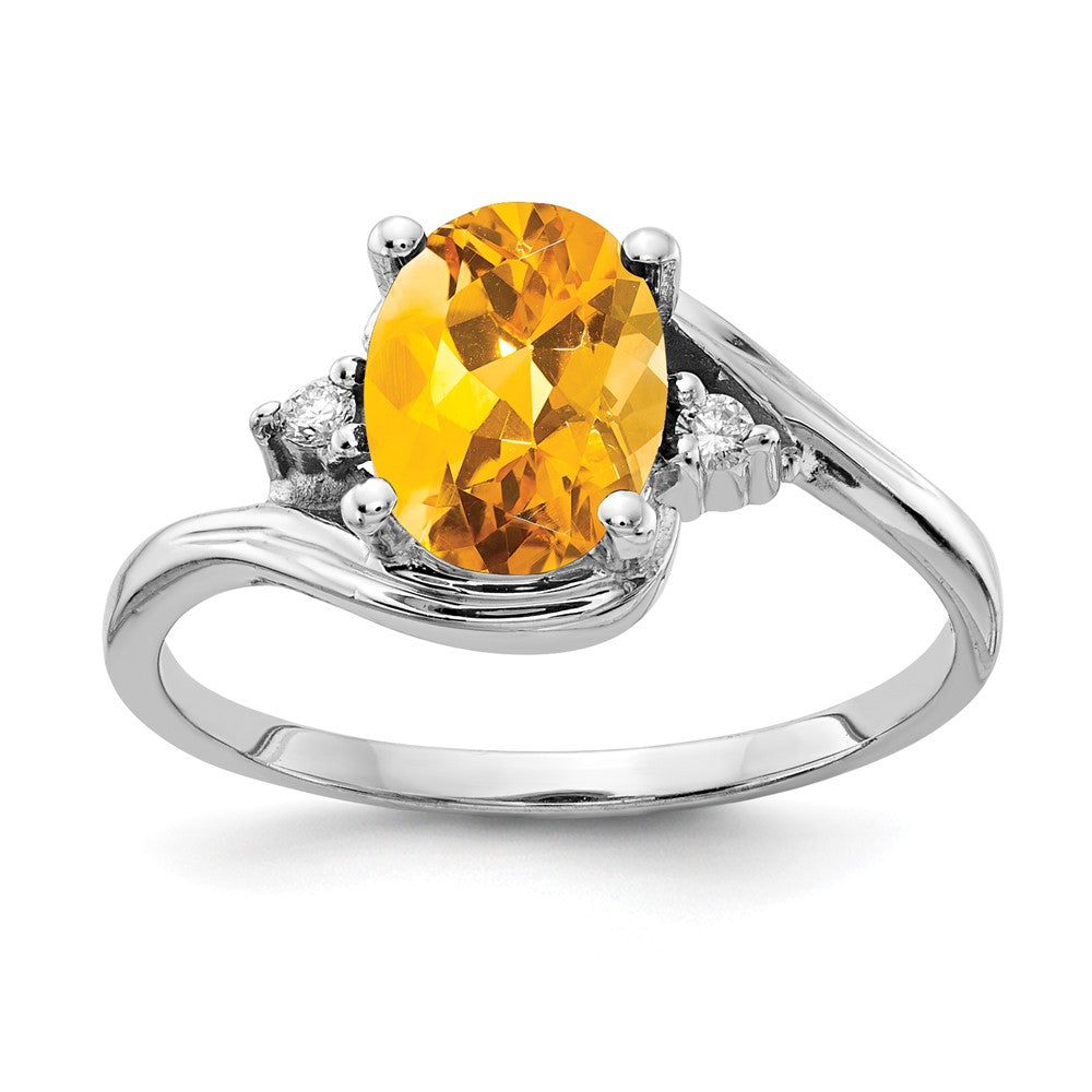 14k White Gold 8x6mm Oval Citrine Checker AA Diamond ring