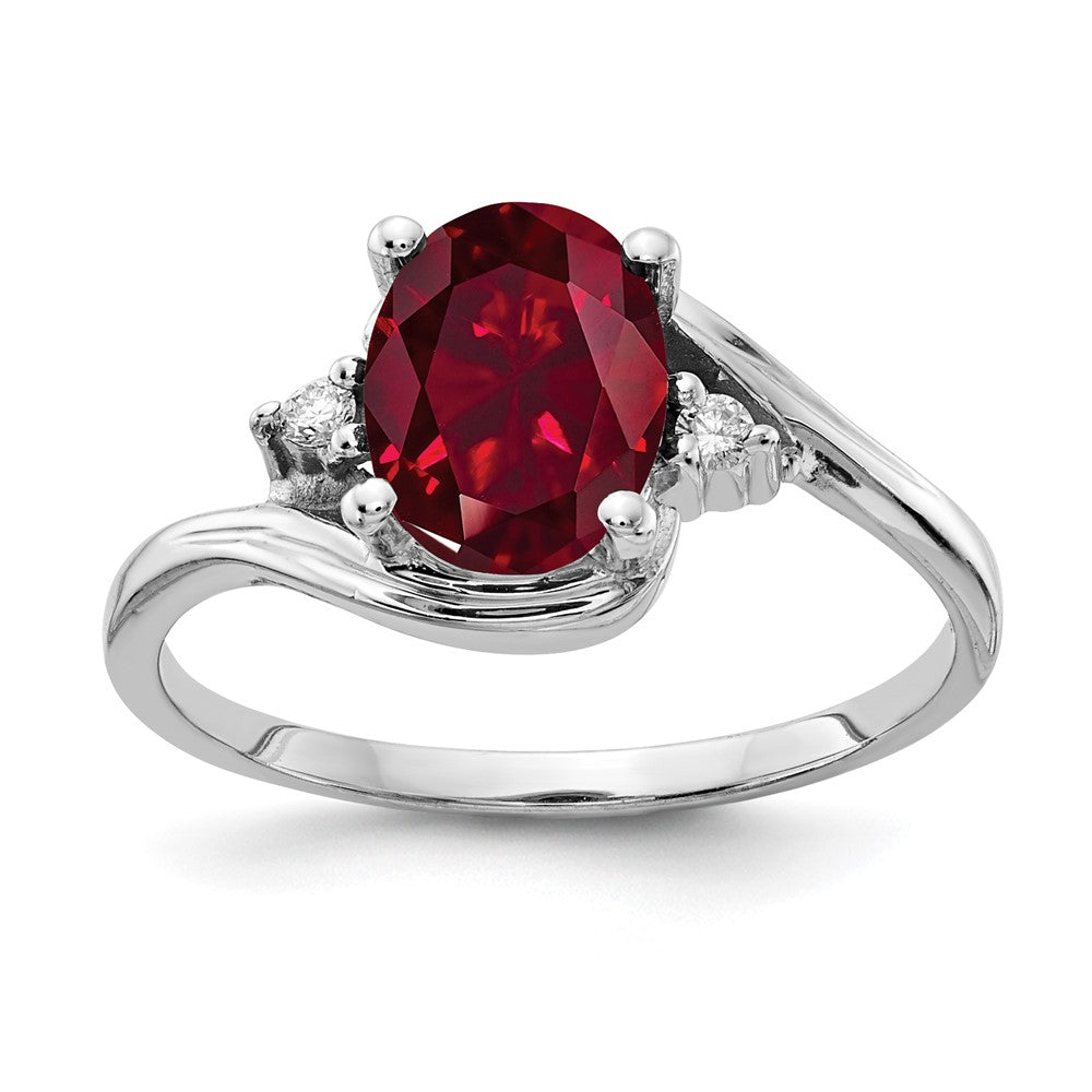 14k White Gold 8x6mm Oval Created Ruby A Real Diamond ring