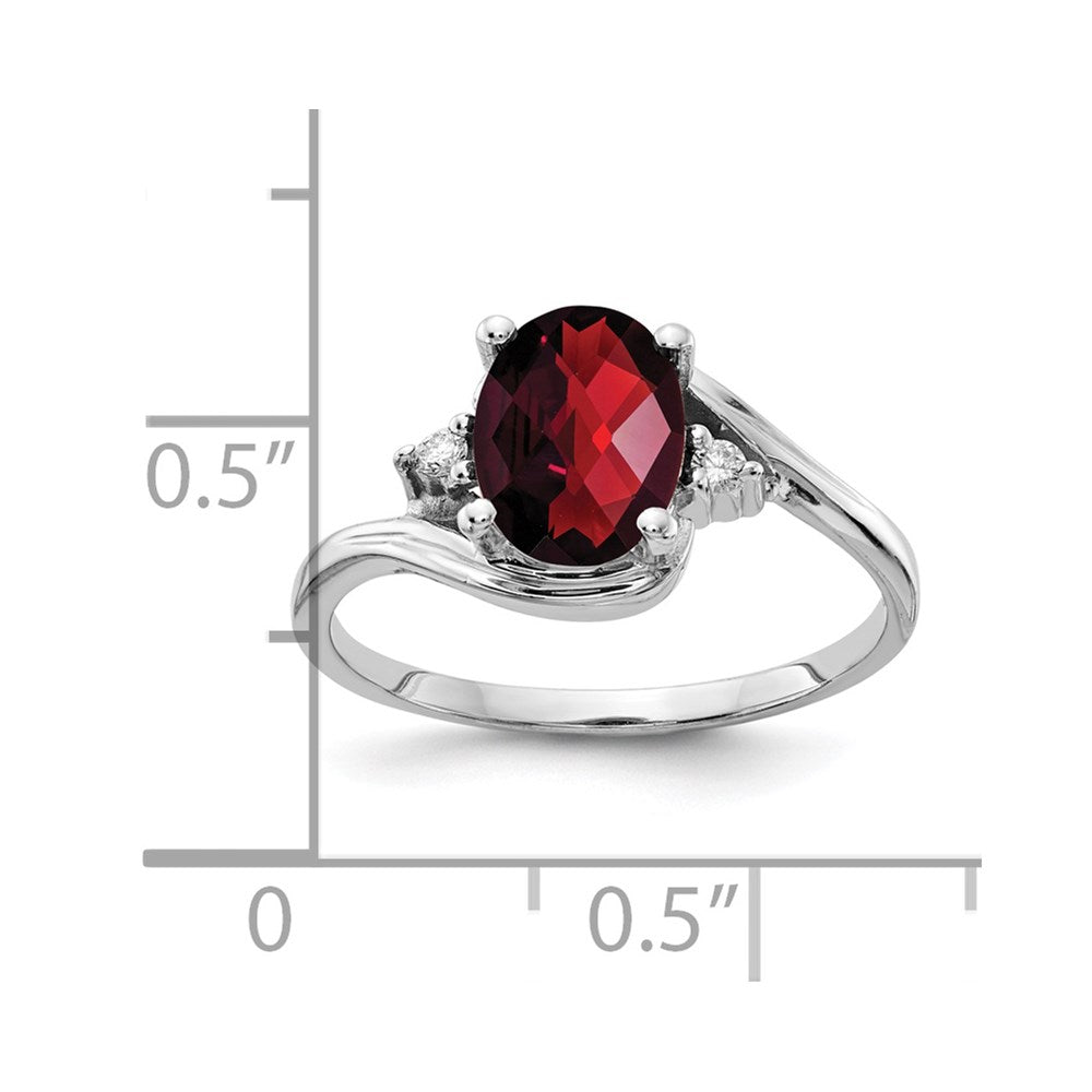 14k White Gold 8x6mm Oval Garnet Checker VS Diamond ring