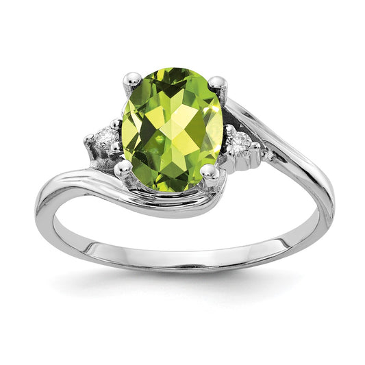 Solid 14k White Gold 8x6mm Oval Simulated Peridot VS CZ Ring