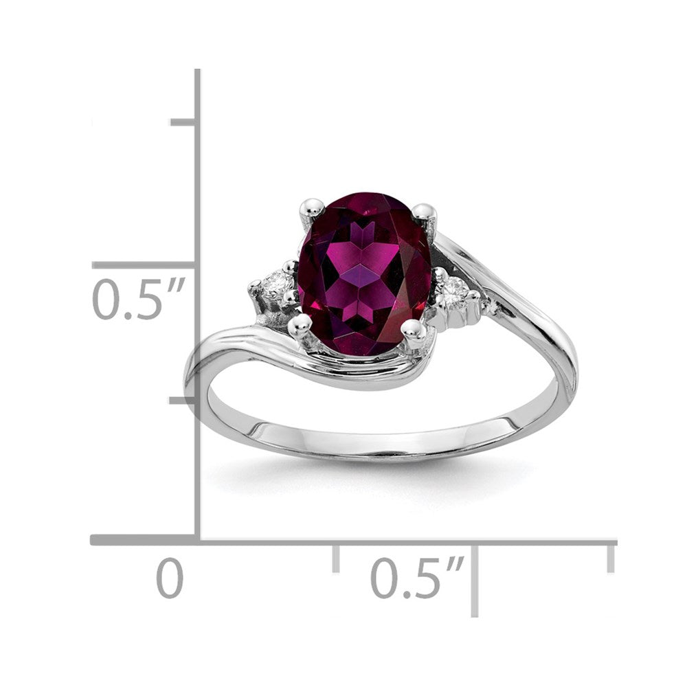 14k White Gold 8x6mm Oval Rhodolite Garnet AAA Diamond ring