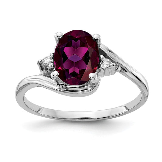 14k White Gold 8x6mm Oval Rhodolite Garnet A Diamond ring