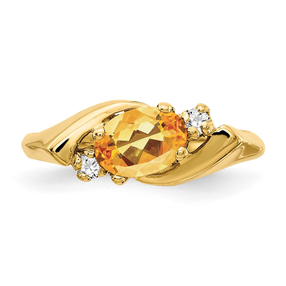 Solid 14k Yellow Gold 7x5mm Oval Simulated Citrine VS CZ Ring