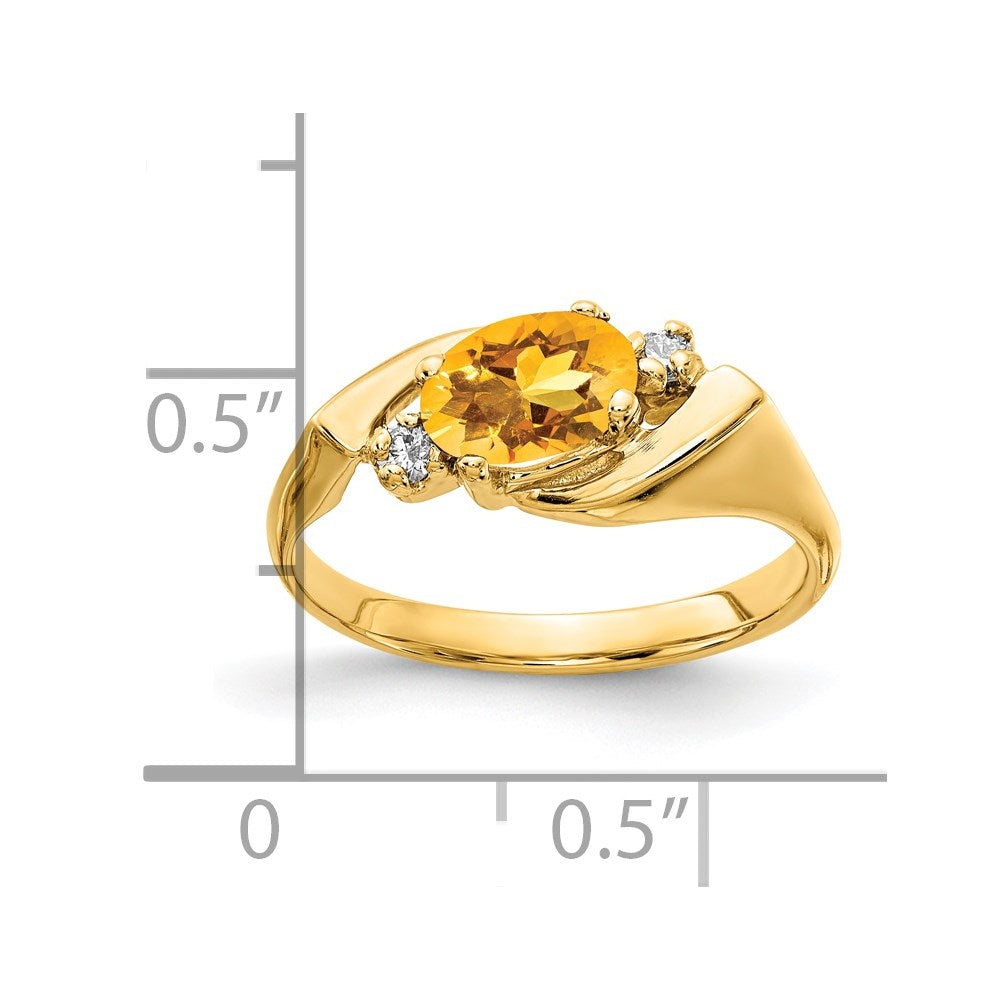 Solid 14k Yellow Gold 7x5mm Oval Simulated Citrine VS CZ Ring