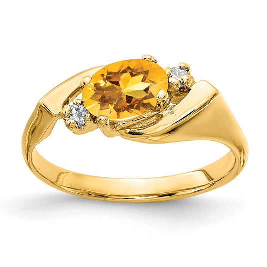 Solid 14k Yellow Gold 7x5mm Oval Simulated Citrine AA CZ Ring