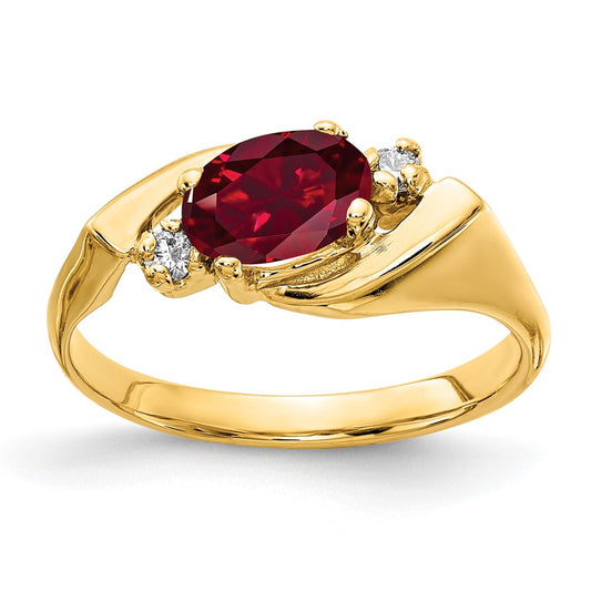 14K Yellow Gold 7x5mm Oval Created Ruby A Real Diamond ring