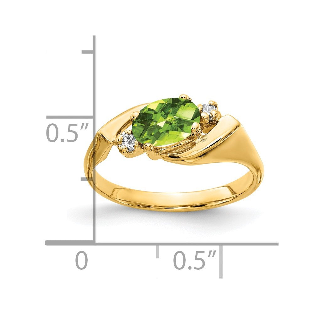 Solid 14k Yellow Gold 7x5mm Oval Simulated Peridot ChecKer A CZ Ring