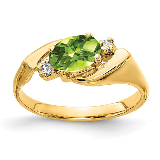 Solid 14k Yellow Gold 7x5mm Oval Simulated Peridot ChecKer A CZ Ring