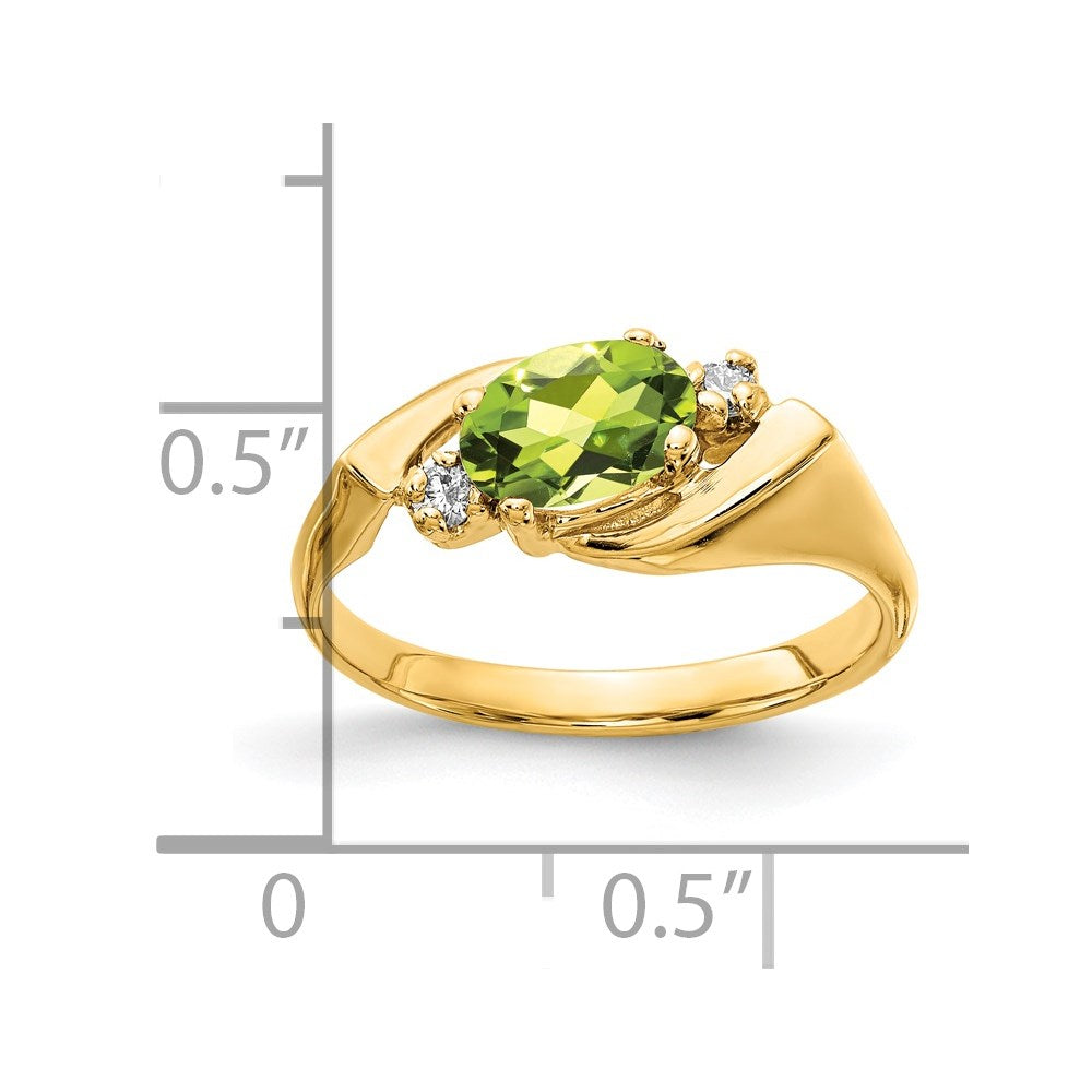 14K Yellow Gold 7x5mm Oval Peridot VS Real Diamond ring