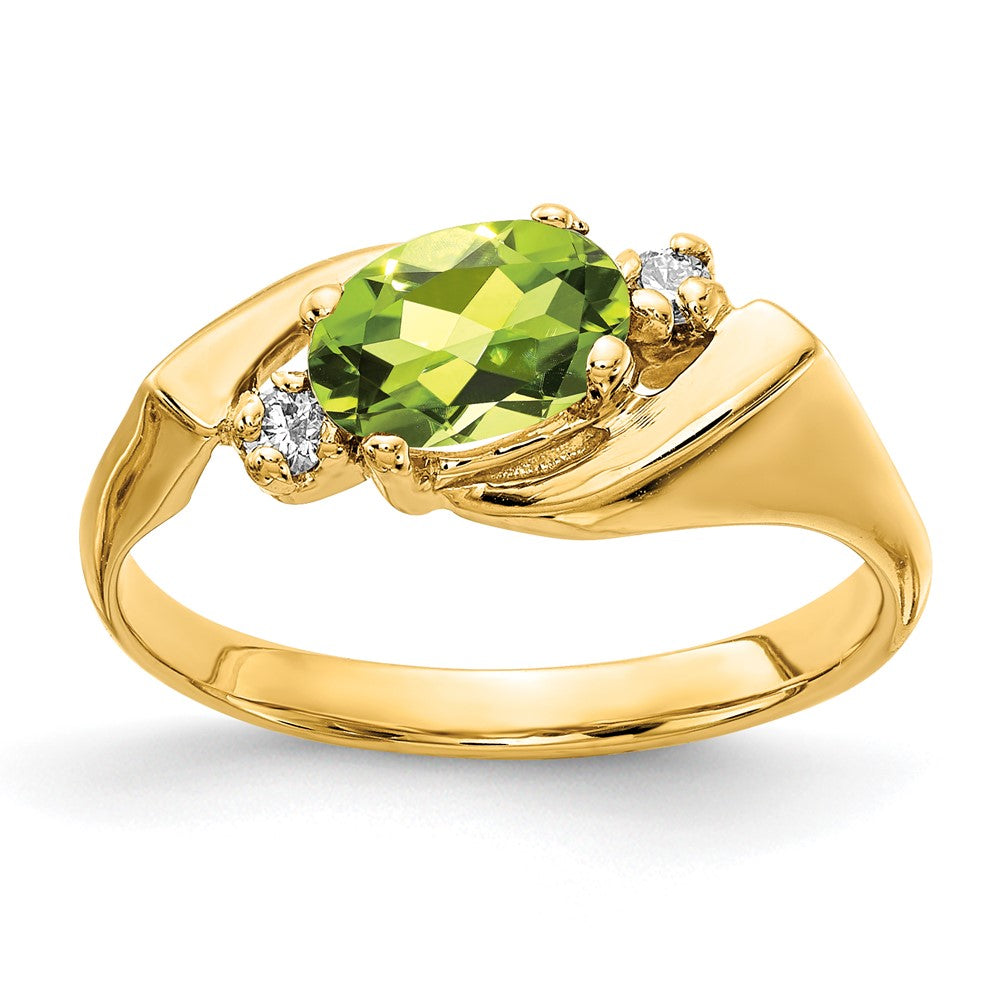 14K Yellow Gold 7x5mm Oval Peridot Checker AA Real Diamond ring