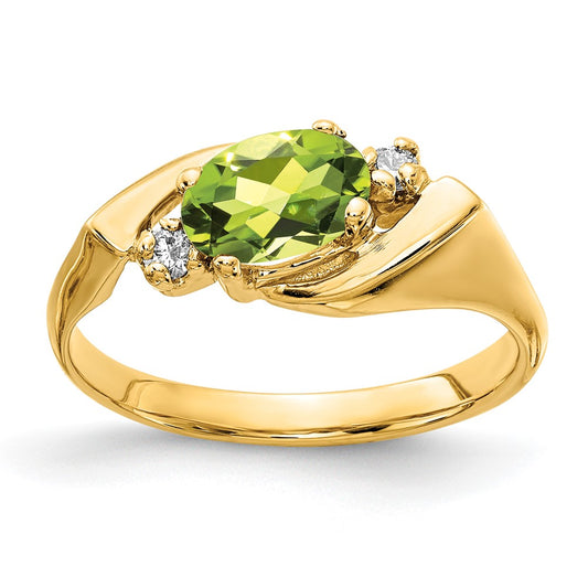 14K Yellow Gold 7x5mm Oval Peridot Checker AA Real Diamond ring