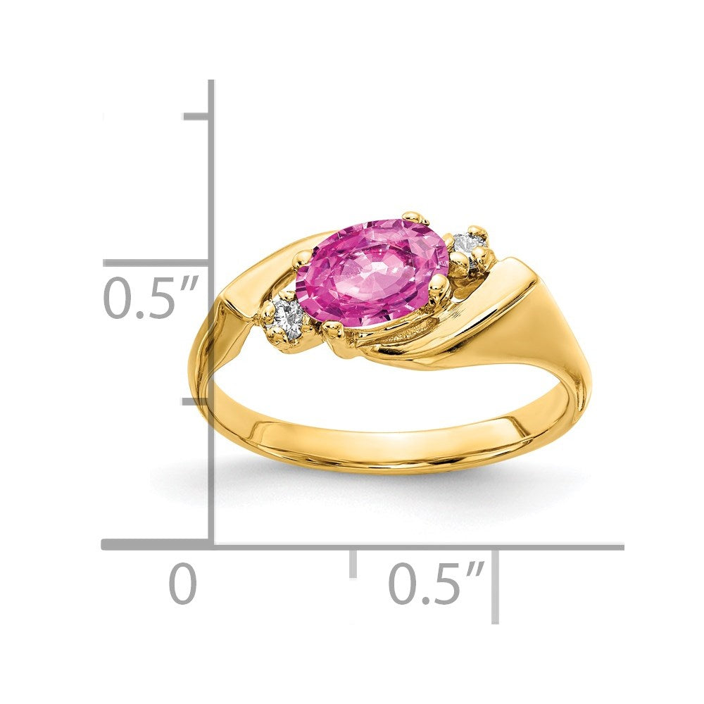 14K Yellow Gold 7x5mm Oval Pink Sapphire VS Real Diamond ring