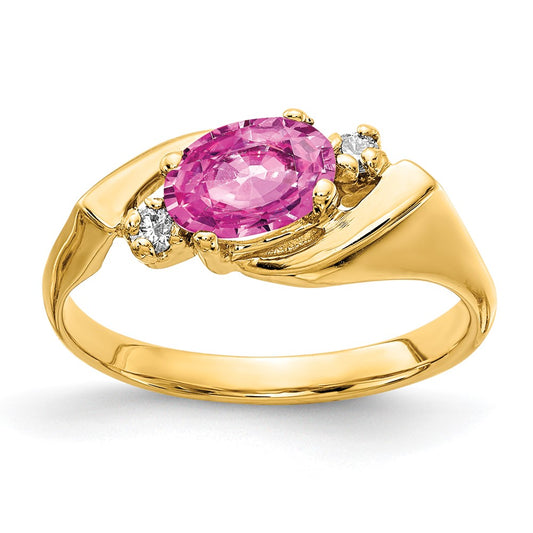 14K Yellow Gold 7x5mm Oval Pink Sapphire A Real Diamond ring