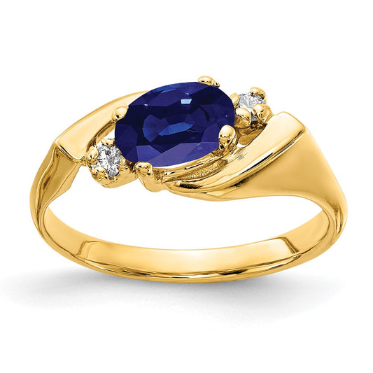 14K Yellow Gold 7x5mm Oval Sapphire VS Real Diamond ring