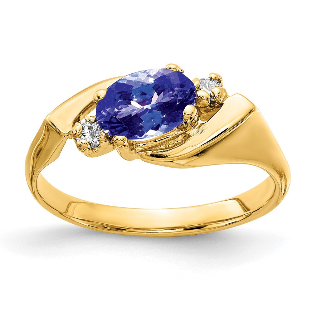 14k Yellow Gold 7x5mm Oval Tanzanite A Diamond ring