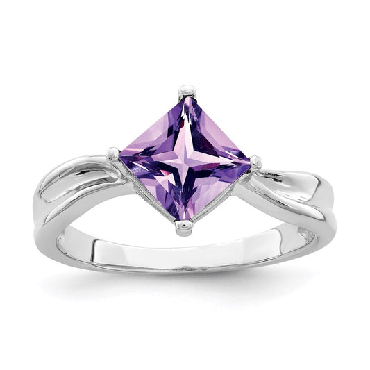 14k White Gold 6mm Princess Cut Amethyst ring