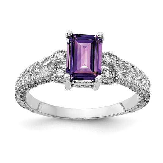 14k White Gold 7x5mm Emerald Cut Amethyst A Real Diamond ring