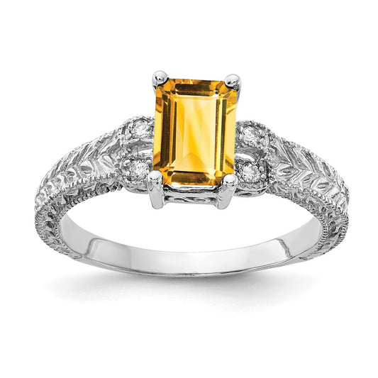 14k White Gold 7x5mm Emerald Cut Citrine A Real Diamond ring