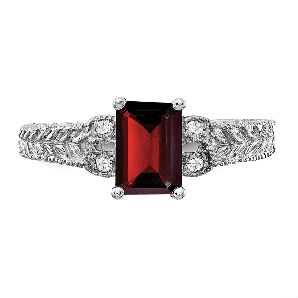 14k White Gold 7x5mm Emerald Cut Garnet VS Diamond ring