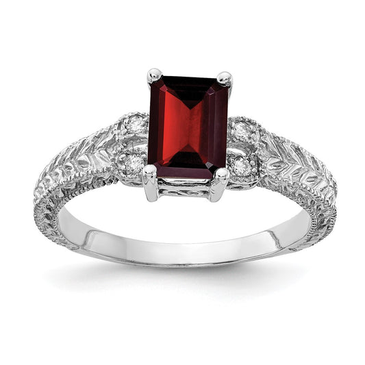 14k White Gold 7x5mm Emerald Cut Garnet A Real Diamond ring