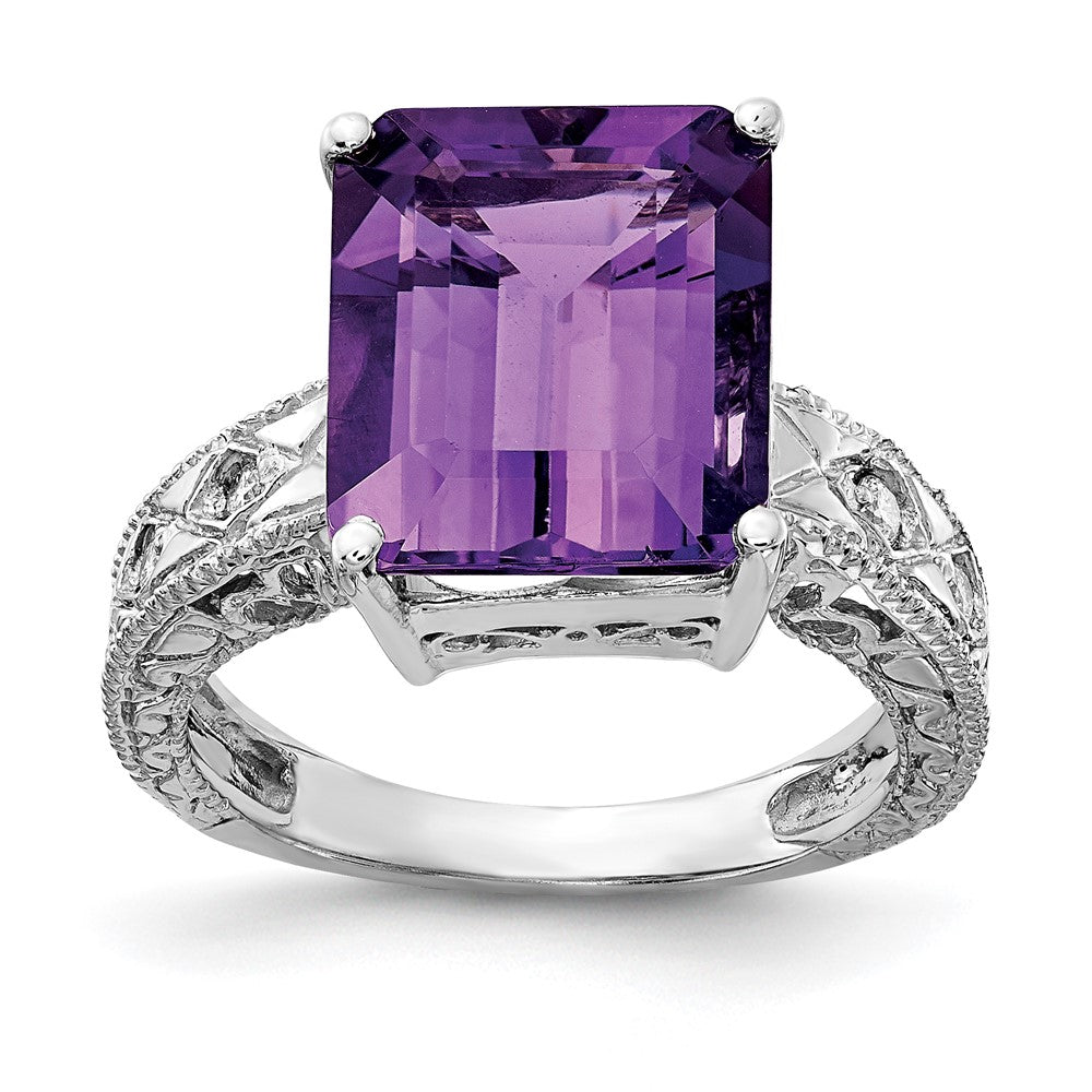 14k White Gold 12x10mm Emerald Cut Amethyst VS Diamond ring