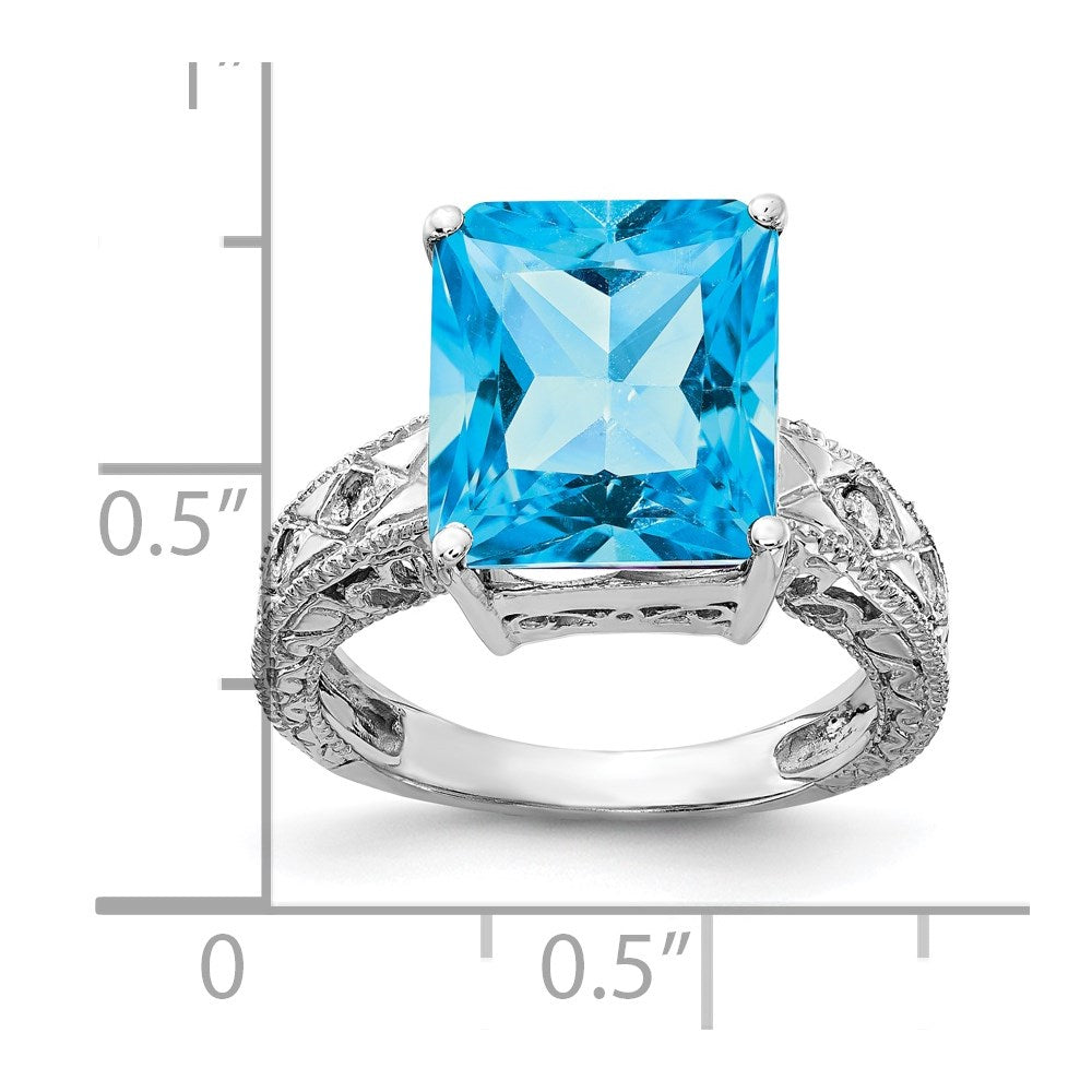 14k White Gold 12x10mm Emerald Cut Blue Topaz AAA Diamond ring