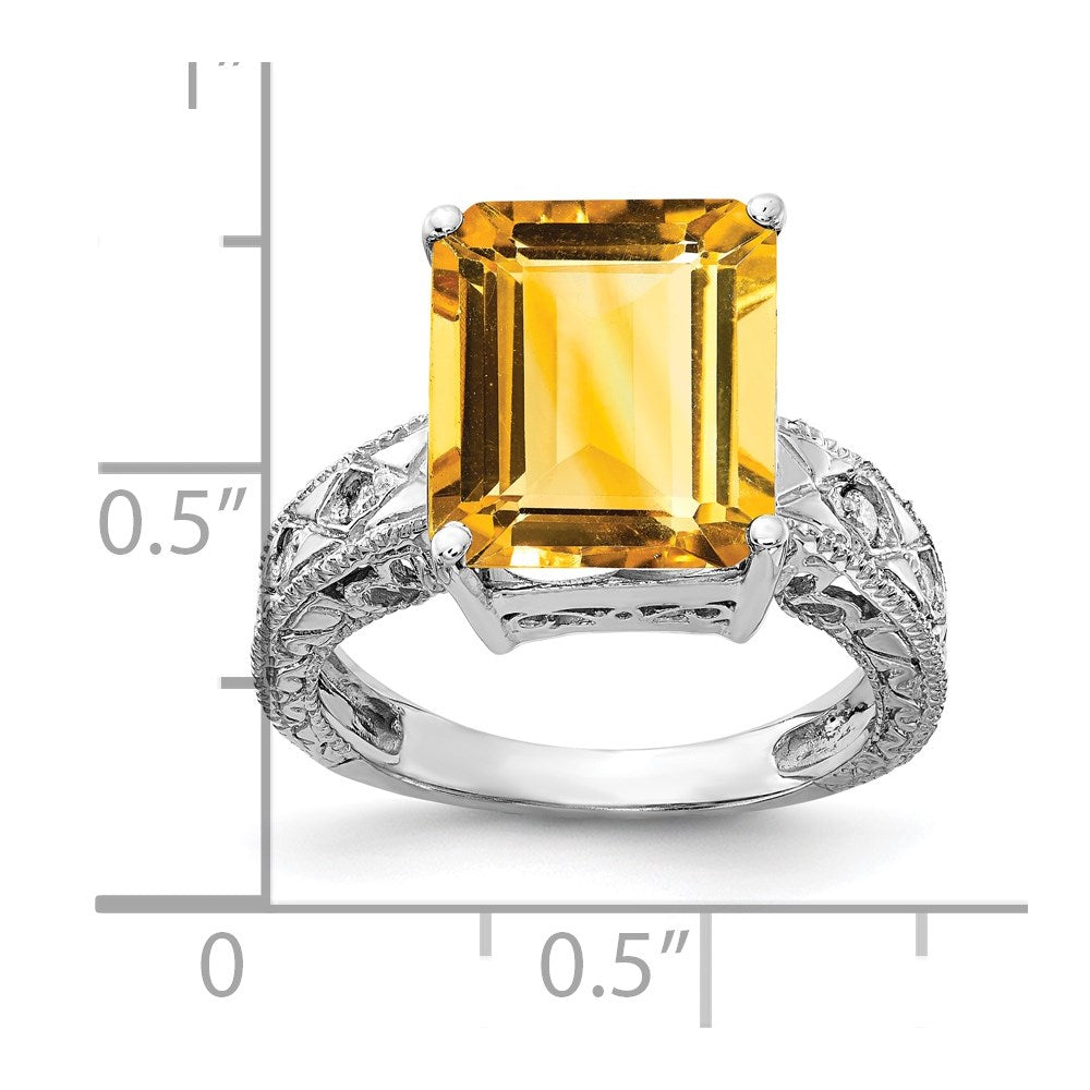 14k White Gold 12x10mm Emerald Cut Citrine AA Diamond ring