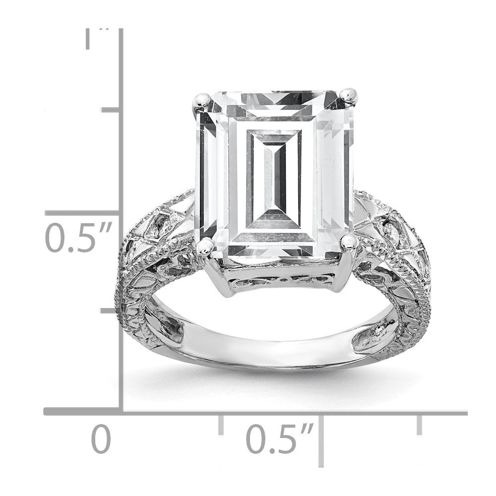 14k White Gold 12x10mm Emerald Cut Cubic Zirconia AA Diamond Ring