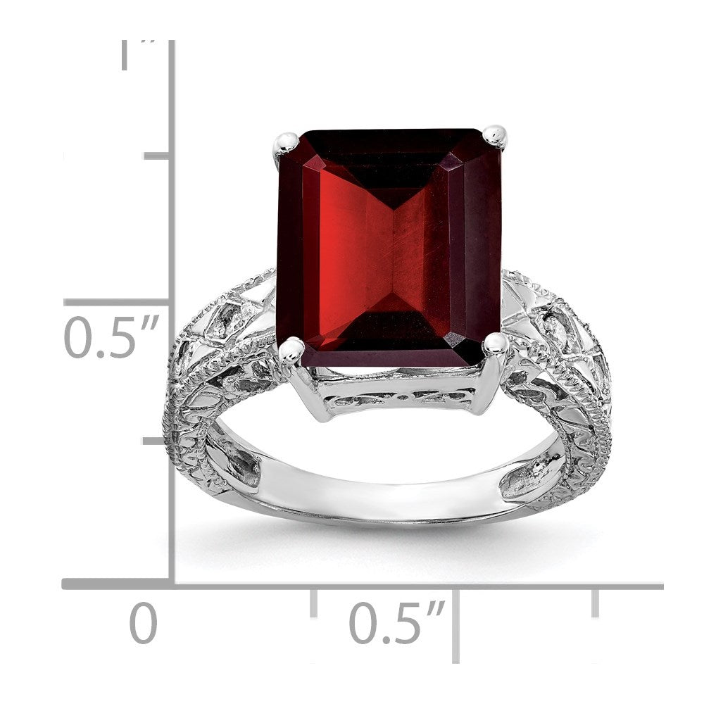 14k White Gold 12x10mm Emerald Cut Garnet AA Diamond ring