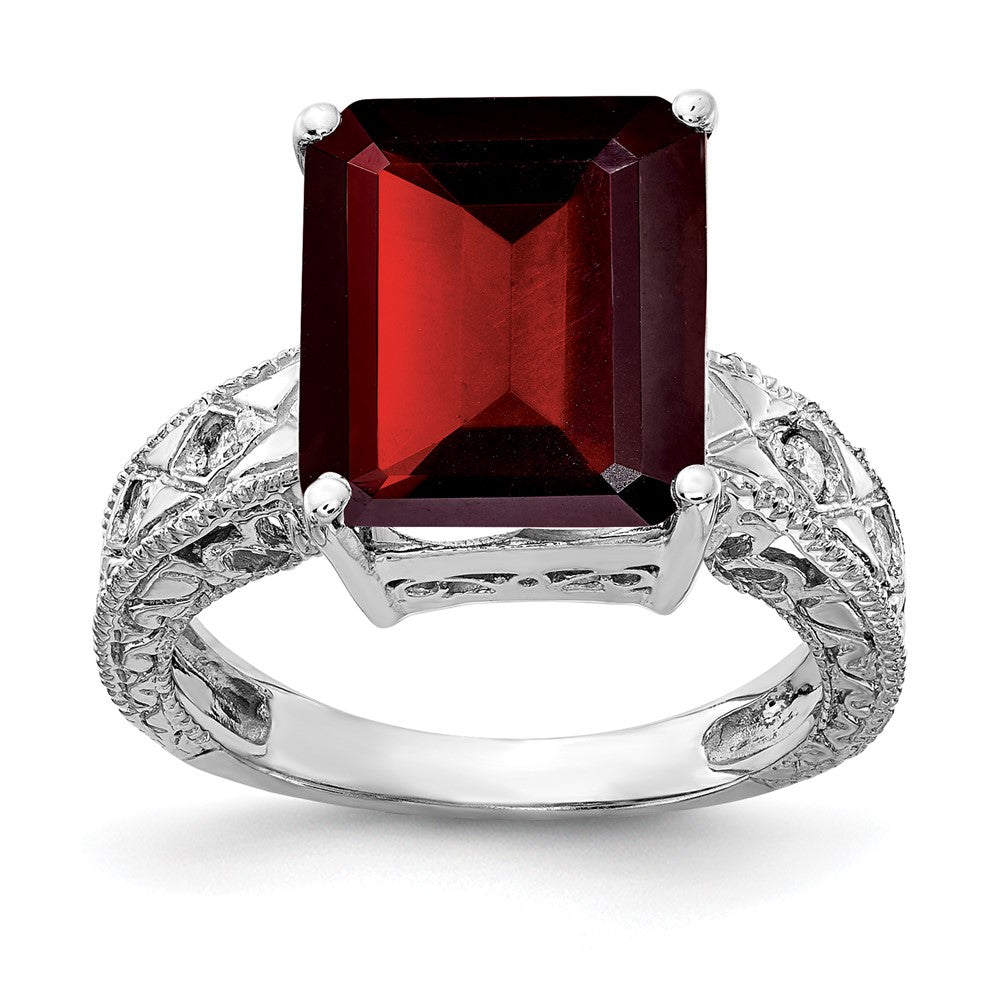 14k White Gold 12x10mm Emerald Cut Garnet VS Diamond ring