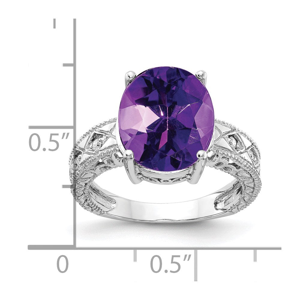 14k White Gold 12x10mm Oval Amethyst VS Diamond ring