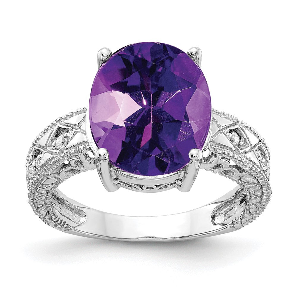 14k White Gold 12x10mm Oval Amethyst Checker A Real Diamond ring