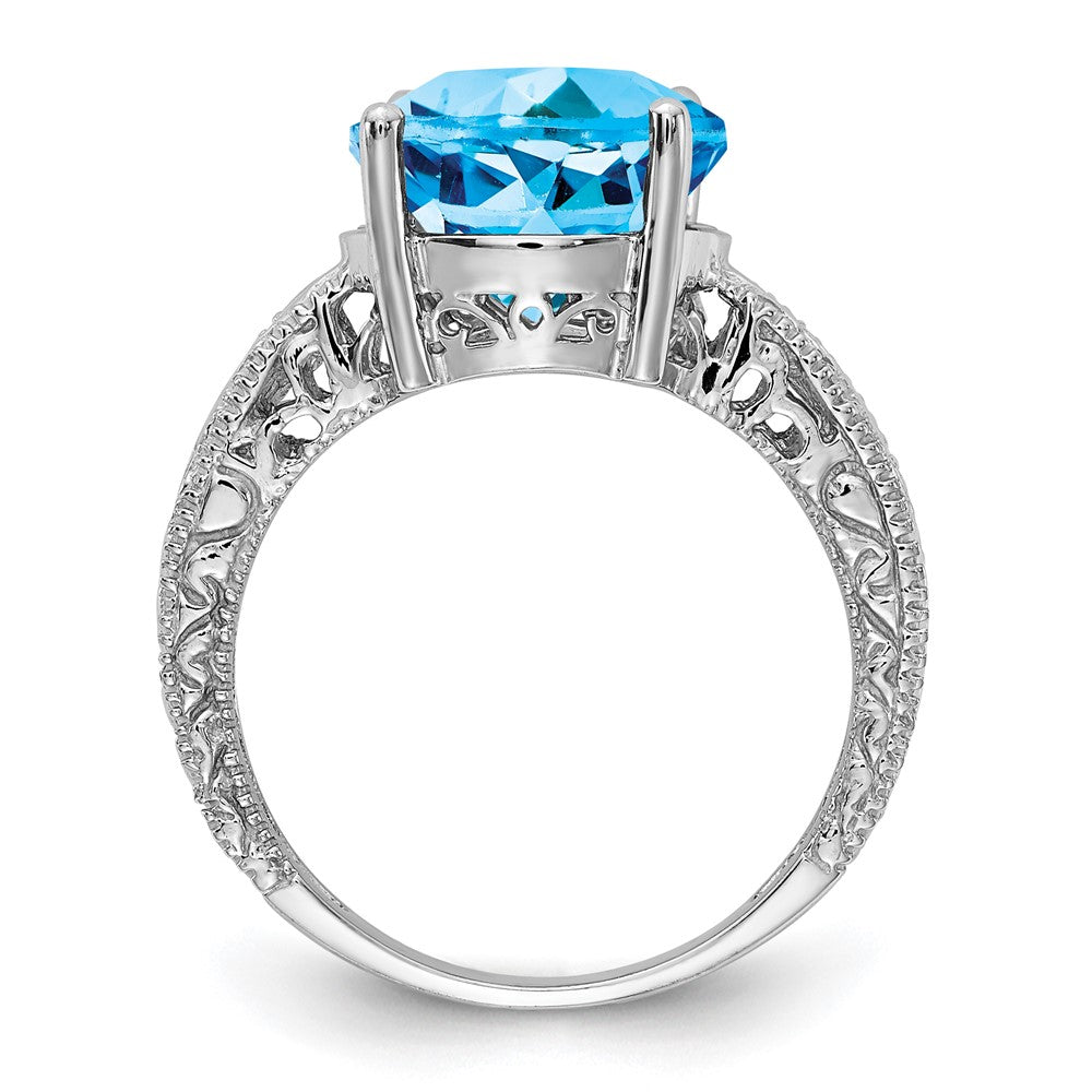 14k White Gold 12x10mm Oval Blue Topaz AAA Diamond ring