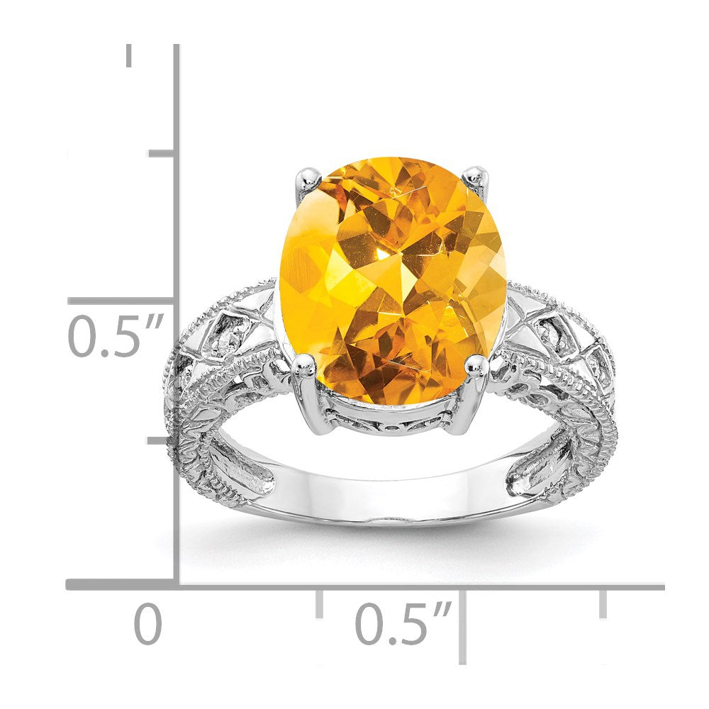 14k White Gold 12x10mm Oval Citrine AA Diamond ring