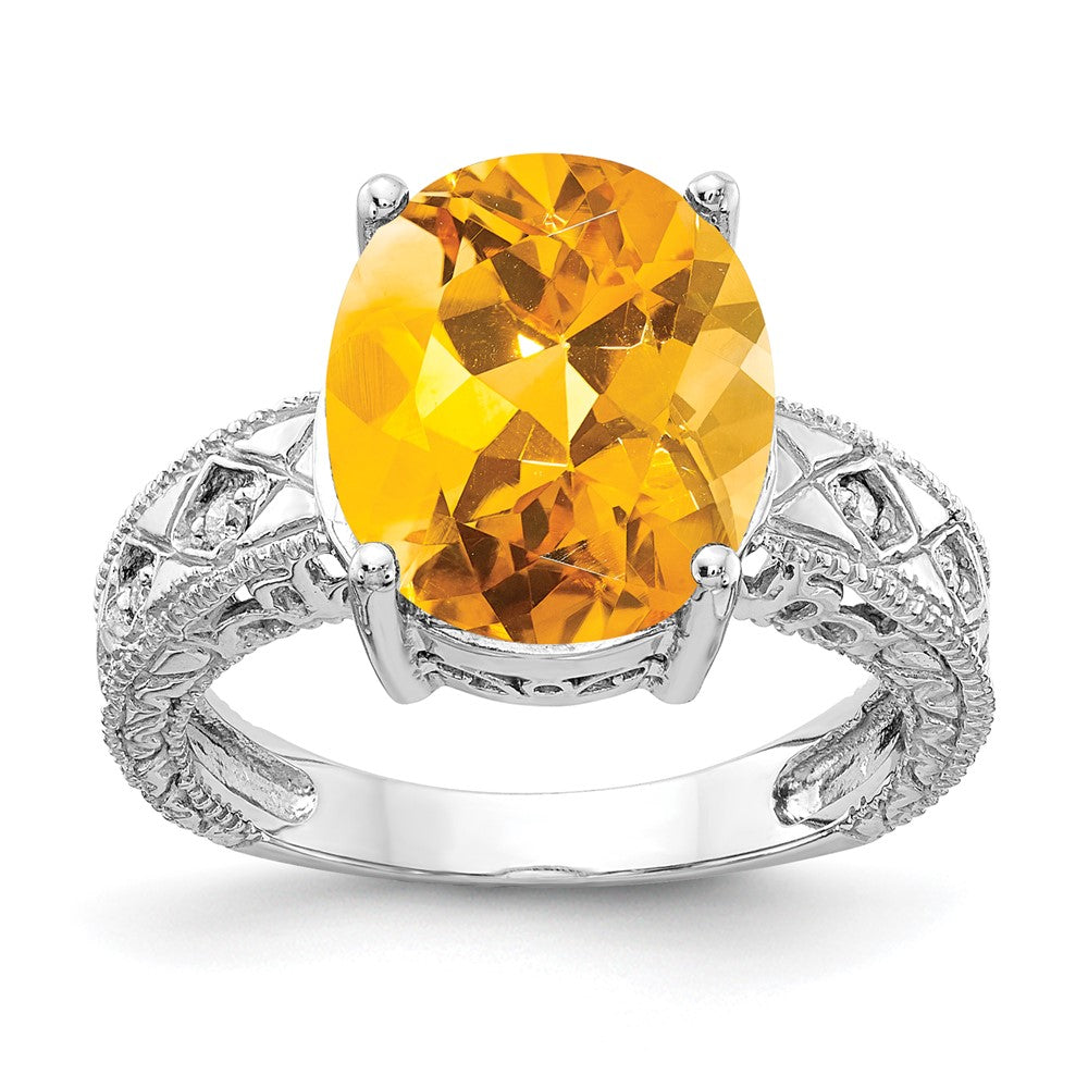 14k White Gold 12x10mm Oval Citrine Checker A Real Diamond ring