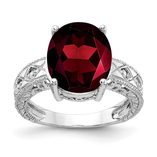 14k White Gold 12x10mm Oval Garnet Checker A Real Diamond ring