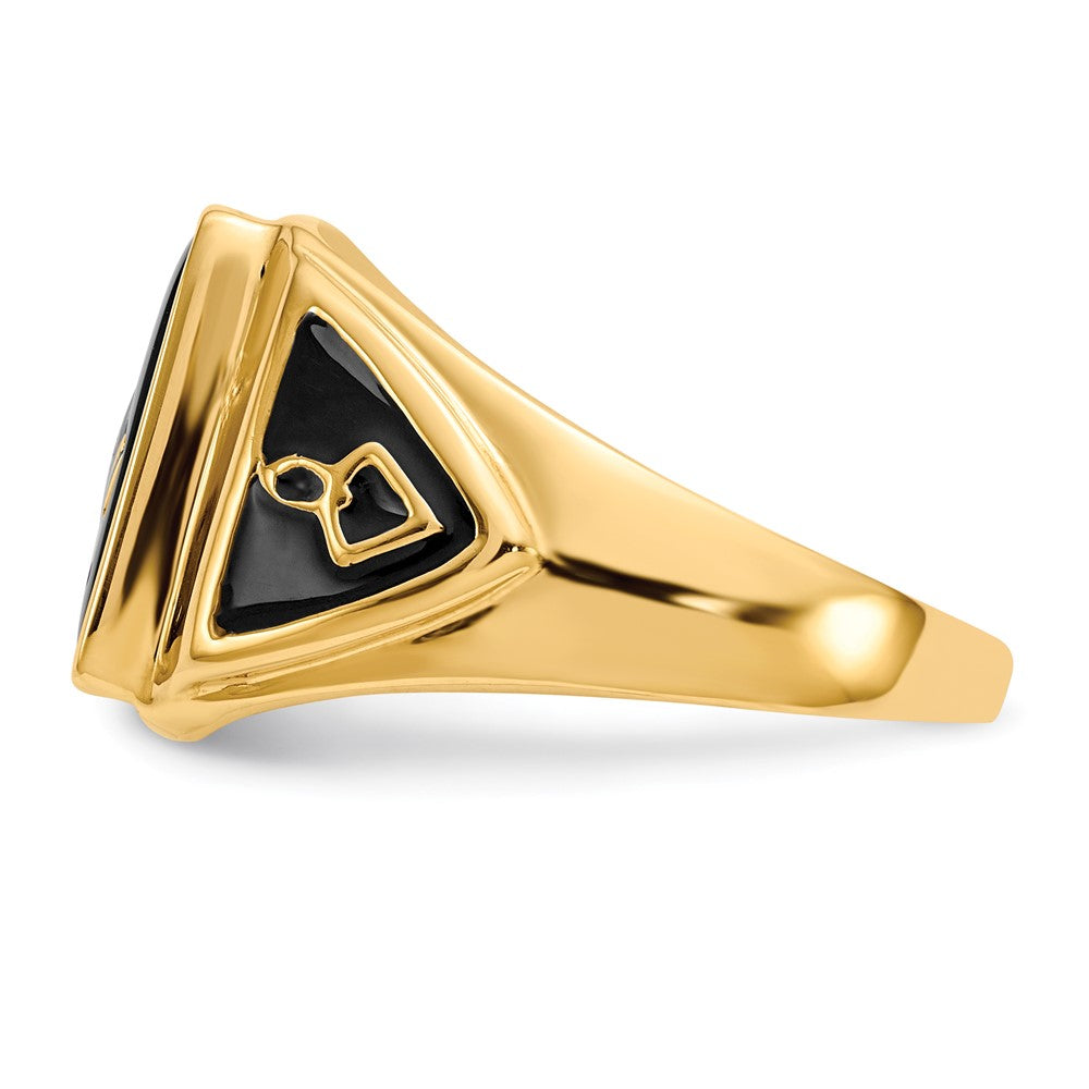 14k Yellow Gold Mens Polished Antiqued & Textured Onyx Masonic Ring