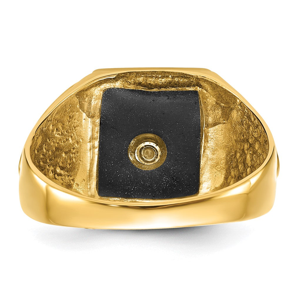 14k Yellow Gold Mens Polished Antiqued & Textured Onyx Masonic Ring