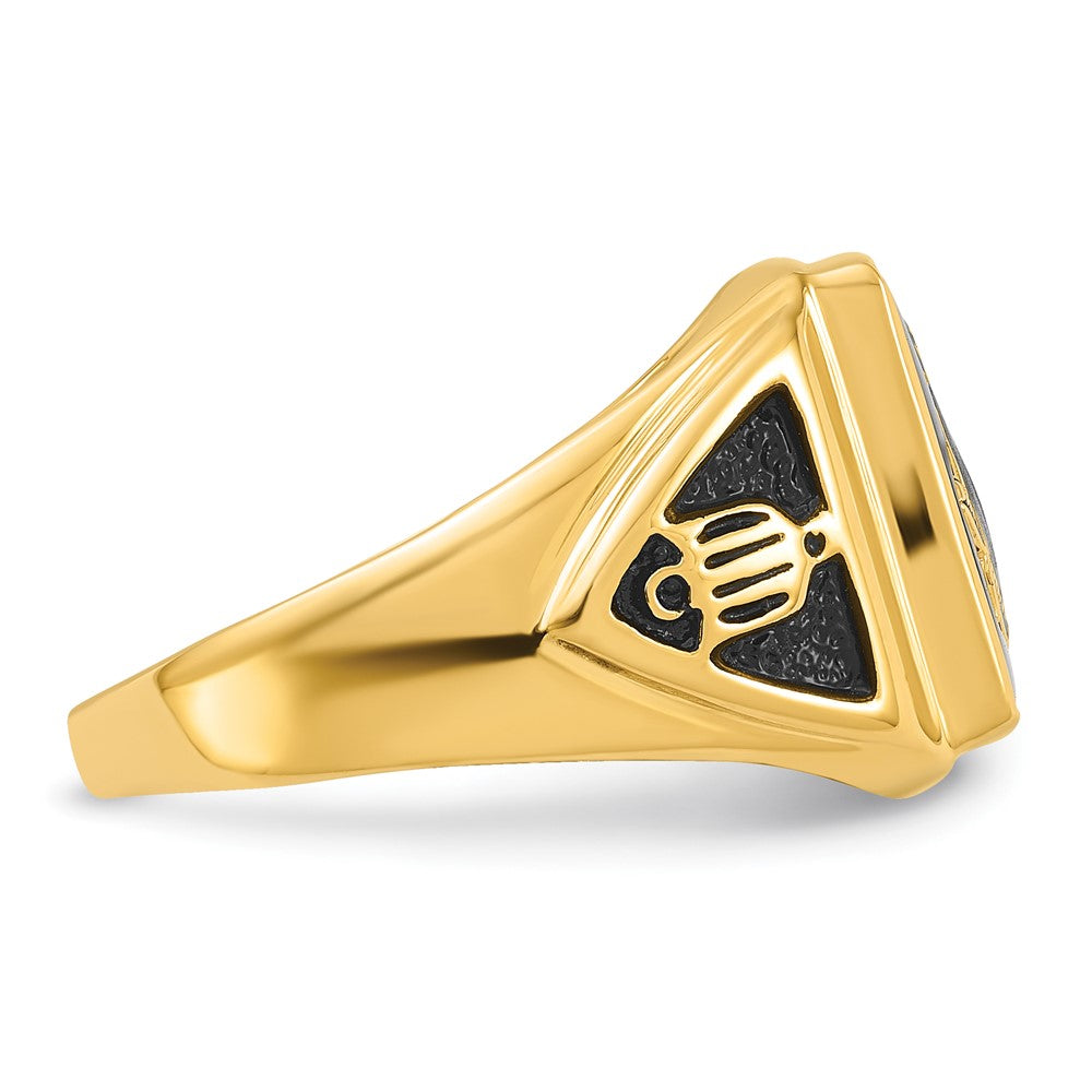 14k Yellow Gold Mens Polished Antiqued & Textured Onyx Masonic Ring