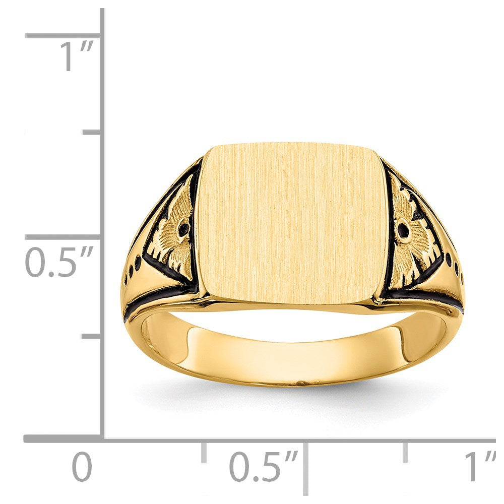 14K Yellow Gold 11.0x11.5mm Closed Back Antiqued Signet Ring