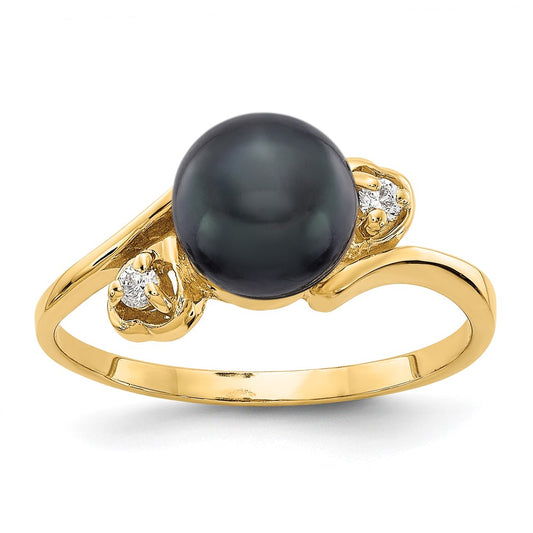 14k Gold 7mm Black FW Cultured Pearl A Real Diamond ring