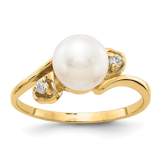 14k Gold 7mm FW Cultured Pearl A Real Diamond ring