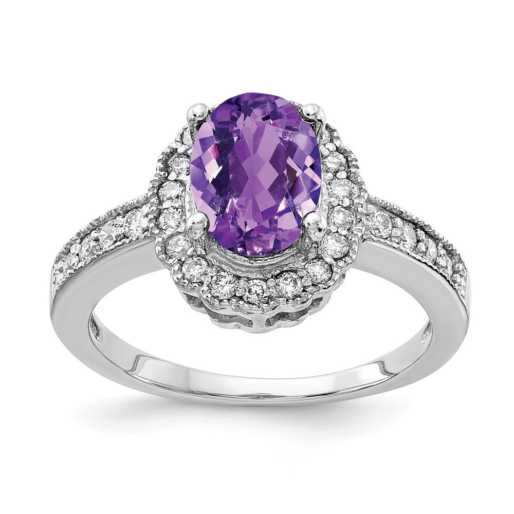 14k White Gold 8x6mm Oval Amethyst AAA Diamond ring