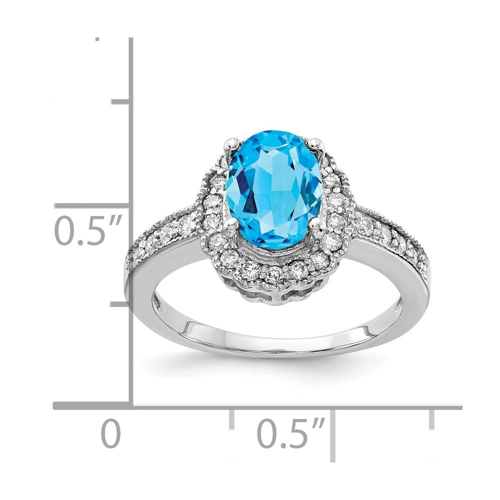 14k White Gold 8x6mm Oval Blue Topaz AAA Diamond ring