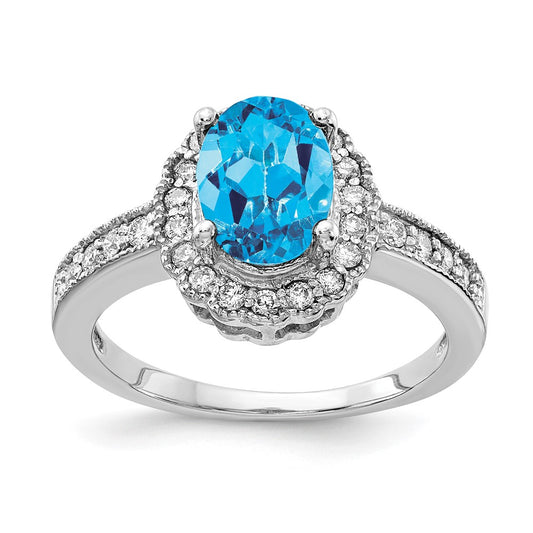 14k White Gold 8x6mm Oval Blue Topaz AA Diamond ring