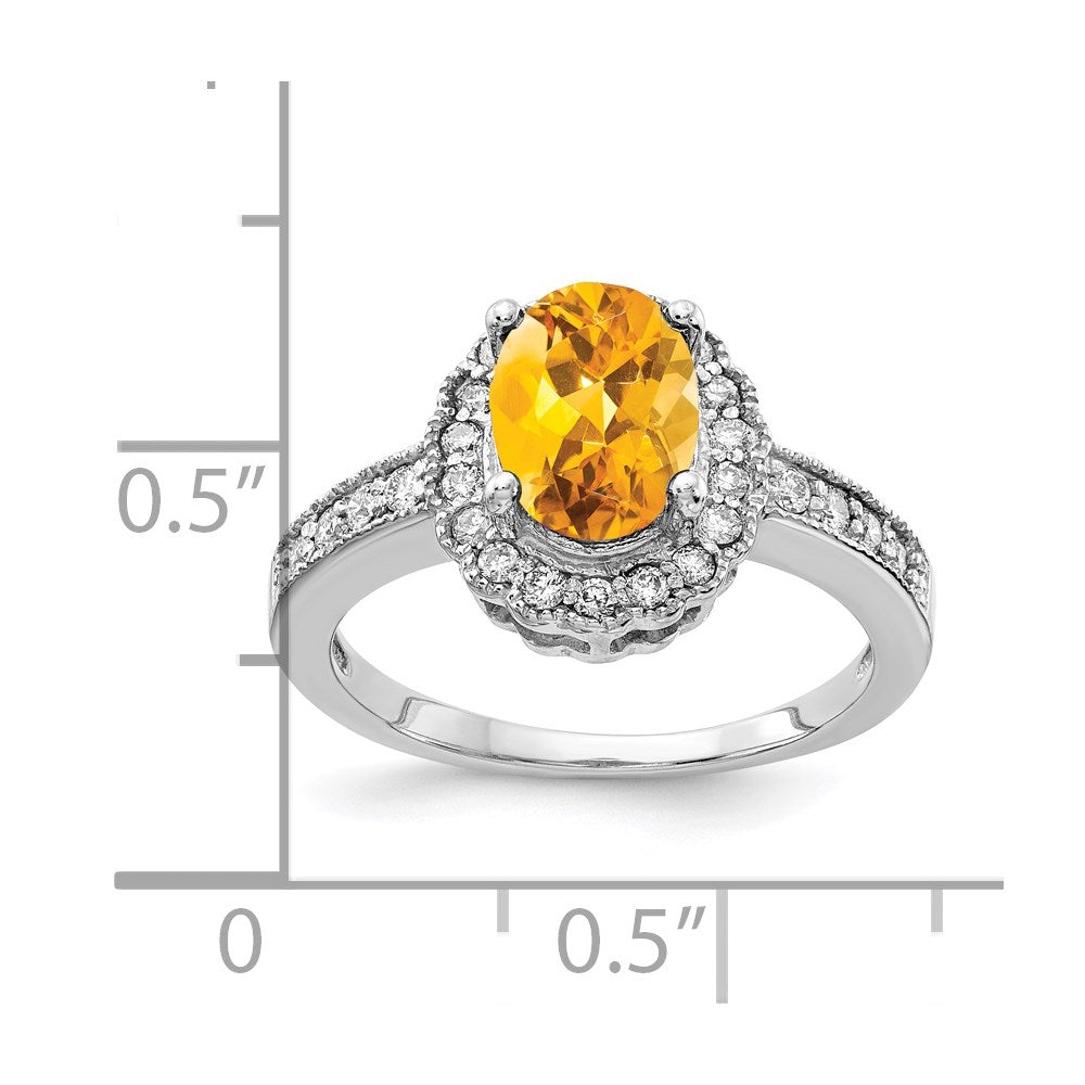 14k White Gold 8x6mm Oval Citrine VS Real Diamond ring