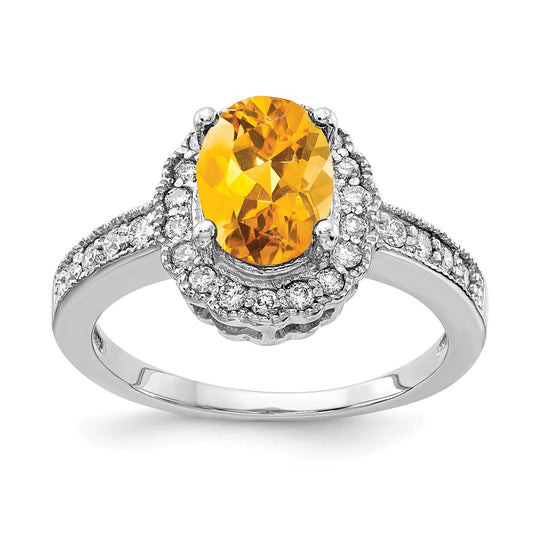 14k White Gold 8x6mm Oval Citrine VS Real Diamond ring